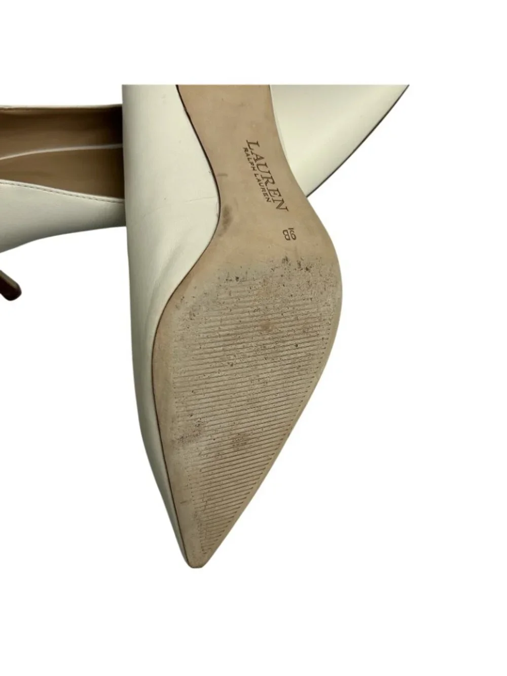 Lauren Ralph Lauren Lanette Pumps Women's 9B Cream Leather Upper, Pointed Toe